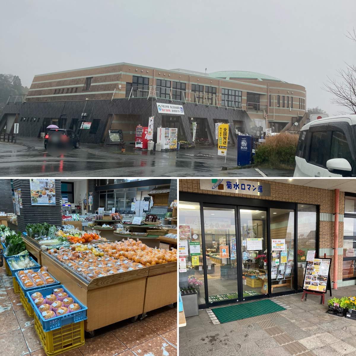 道の駅きくすい 敷地内の広場と緑豊かな景観