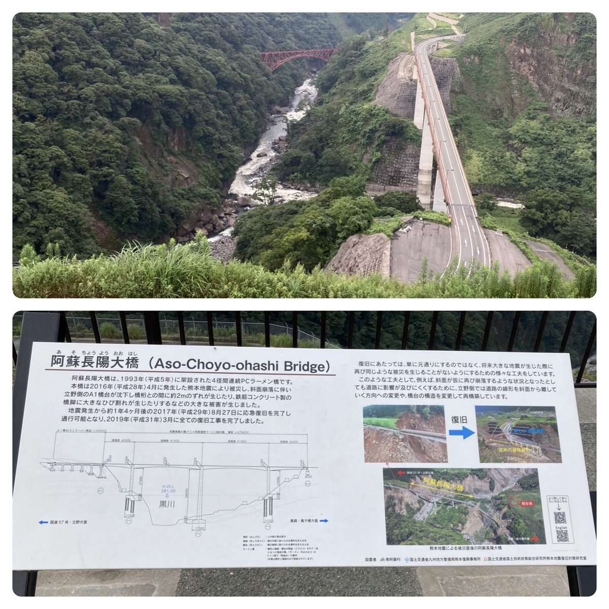 展望所から見渡す橋と南阿蘇の絶景